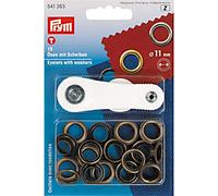Prym Antique Brass-Coloured 11mm Eyelets + Washers (15pc), Metal, 14 x 9.5 x 2.5 cm