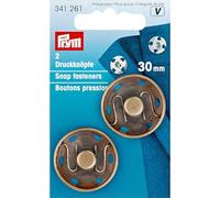 Prym Broches para Coser Juegos, latón Envejecido Sew-On Snap Fasteners, Gold, 30 mm, altmessing, 2 Stück, 2