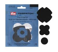 Prym FabPatch STRETCH RUB-ON Patch (3 unidades) - Parches de reparación autoadhesivos bielásticos para ropa deportiva, leggings, chaquetas y zapatillas (negro)