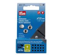 Prym Remaches Huecos, Latón, Plateado, 9, 20