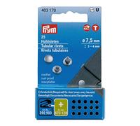 Prym Vario Creative Tool 403170 - Remaches huecos (diámetro 7,5/3-4 mm, latón, 25 unidades), color plateado