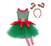 Prytgnsor Disfraz de muñeco de nieve de Navidad para niñas y niñas, vestido tutú de tul blanco, gorro, bufanda, medias, conjunto completo de muñeco de nieve (C-01, 4-5T)