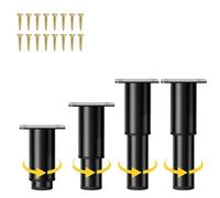 PRYZALO 4 patas de soporte de cama de altura ajustable, patas de soporte de muebles de 7.1 a 12.6 pulgadas, metal resistente para cama, sofá, armario, tocador, mesa, color negro