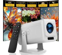 Pryznal Proyector WiFi inteligente 4K 1080P Home Theater, 450 ANSI, Keystone automático, rotación de 270°, aplicaciones y altavoz integrados, proyector Bluetooth para teléfono/TV/portátil, beige