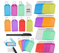 PRZRAO 100 Llaveros Plastico Coloridos con Etiqueta, Identificador Llaves Etiquetas con 1 Bolígrafo