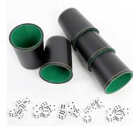 PRZRAO 5 Piezas Vasos de Dados de Piel con 25 Dados, Juego Dados con Cubilete, Cubilete Dados de Cuero con Forrado en Interior, Juego de Choques, Tazas Dados de Cuero PU, Taza Dados para Juegos Dados