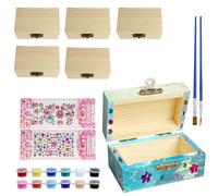 PRZRAO 6 Piezas Caja Madera 9 x 5, 5 x 5 cm Caja Madera Pequeña con Tapa 2 Pegatinas y Juego de Pintura de 12 Colores Cofre del Tesoro Pequeño para Niños Set de Manualidades Fiesta Pirata Cumpleaños