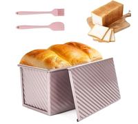 PRZRAO Molde Pan con Tapa 21 x 12 x 11,5 cm Molde de Tostadas, Masa Para Hornear, Molde pan Brioche, 450 g Molde para Pan Tostado Oro Rosa Antiadherente Rectangular Ideal para Hornear Cocinar