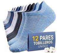 PS PROUTHS 12 Pares Calcetines Tobilleros Cortos Hombre Mujer Algodón Transpirables (FR/ES, Números, 40, 46, Regular, Regular, Surtido Lengüeta)