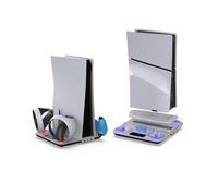 PS5 Stand Cooling Fan for PS5 Slim/ PS5 Console, PS5 Vertical Stand Cooler with Dual PSVR2 & Dual Controller Charge Station, PS5 Accessories Organizer