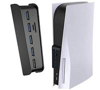 PS5 USB HUB Extender, 5 puertos de alta velocidad de transmisión adaptador de expansión convertidor divisor con 4 puertos USB 2.0 + 1 puerto de carga USB + 1 puerto tipo C 3.1 para consola de juegos Playstation 5 (negro)