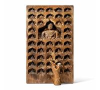 PsaltryCom Escultura de pared de madera de Buda, panel de alivio de mil Budas tallado a mano, decoración budista zen, arte espiritual de madera maciza para sala de estar, sala de meditación y