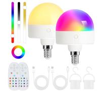 Psatfito Bombillas recargables con cronómetro y control remoto, bombillas de fotobatería ajustables, bombillas LED de carga E14, luces no duras con 3 temperaturas de color + 12 RGB, 2 paquetes
