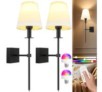 Psatfito G Lampara pared Sin Cable recargables - E27 Aplique pared Interior con control remoto,5000 mAh Batteria Apliques Sin Cable Regulable,400 lúmenes,Dormitorio,para Salón,2 Piezas(Negro)