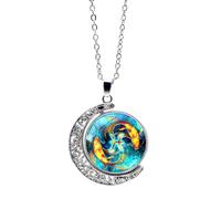 Psc Collar De 12 Constelaciones Signos Del Zodíaco - Collar Con Colgante De Luna Giratoria Cadena De Suéter Para Mujeres, Cadena Cruzada Constelaciones Del Zodíaco Joyas Con Dijes, Piscis, 45+5 C