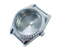 PSDFJAD ZHGUIMING Caja de reloj plateada de 36 mm, bisel de diamantes, cristal de zafiro, compatible con NH34, NH35, NH36, NH38, NH39, NH70 y NH72(A2 Steel Case Back)