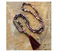 PSDFJAD ZHGUIMING Collar con borlas de rodonita de 8 mm y 108 Cuentas Mala, Collar de Yoga Anudado, Collar de meditación Bohemio, envío Directo