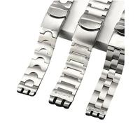 PSDFJAD ZHGUIMING Correa de Acero sólido Refinado for Reloj de Pulsera for Hombre y Mujer, Correa de Reloj cóncava-Convexa de Tres Horquillas de 749 g, Pulsera de 17 y 19 mm(SWQ-G03-Steel-19.5mm)