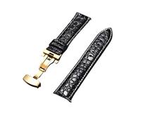 PSDFJAD ZHGUIMING Correa de reloj de cuero for hombre con diseño de patrón con hebilla dorada automática de acero inoxidable, correas de reloj de 18mm, 20mm, 22mm y 24mm(Gold black W,24mm)