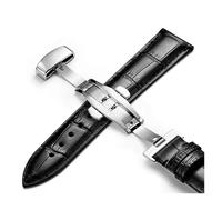 PSDFJAD ZHGUIMING Correa de reloj de piel auténtica con hebilla de mariposa for Tissot y, correa de reloj de 12/13/14/15/16/17/18/19/20/21/22/23/24 mm(Black Silver,15mm)