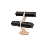 PSDFJAD ZHGUIMING Estante Organizador de Doble Capa, joyería de Madera, Pulsera, Almacenamiento, Cadena de exhibición, Reloj, Soporte Duro, Montaje for Mujer(Black Leather)