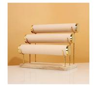 PSDFJAD ZHGUIMING Expositor de Joyas de Terciopelo de 3 Capas, Estante for Cadena de Reloj, Base de Madera, Soporte de exhibición for Brazalete, Collar, Diadema, Organizador(Beige Velvet)