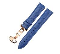 PSDFJAD ZHGUIMING Lanzamiento Banda de cuero genuino con textura de bambú Correa Reloj Pulsera Accesorios Correa de piel animal(Blue rose gold,22mm)