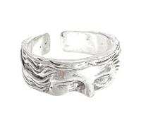 [Psdndeww] Atractivo anillo de media cara joyas para mujer anillo abierto ajustable inspirado en la vendimia con detalles de la mitad de la cara para mujeres