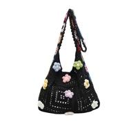 [Psdndeww] Bolso de hombro de ganchillo para mujer, bolso de playa de punto ligero, cruzado, cruzado, bordado y correa larga, Negro 10 piezas