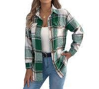 Psdndeww Camisa Informal De Manga Larga De Lana Sintética A Cuadros para Mujer, Blusa De Otoño con Botones De Un Pecho, Chaquetas, Ropa De Abrigo para Novio, Camisa A Cuadros