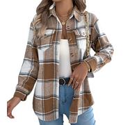 Psdndeww Camisa Informal De Manga Larga De Lana Sintética A Cuadros para Mujer, Blusa De Otoño con Botones De Un Pecho, Chaquetas, Ropa De Abrigo para Novio, Camisa A Cuadros
