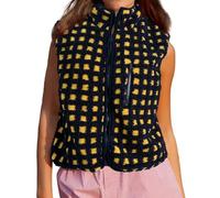 Psdndeww Chaleco a cuadros para mujer, sin mangas, cuello de invierno, chaleco con cremallera y bolsillo en pecho, chaleco para mujer, chaleco de invierno con cremallera para mujer