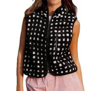 Psdndeww Chaleco a cuadros para mujer, sin mangas, cuello de invierno, chaleco con cremallera y bolsillo en pecho, chaleco para mujer, chaleco de invierno con cremallera para mujer