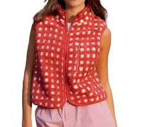 Psdndeww Chaleco a cuadros para mujer, sin mangas, cuello de invierno, chaleco con cremallera y bolsillo en pecho, chaleco para mujer, chaleco de invierno con cremallera para mujer