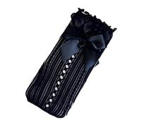 Psdndeww Delicados calcetines de encaje floral para niñas hasta la pantorrilla media Detalle de lazo Tela y elástica listas para eventos escolares Actuaciones infantiles Calcetines con lazos