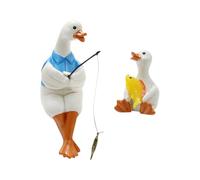 Psdndeww Estatua De Pesca De Pato para Padre E Hijo Escultura De Resina Decoración De Jardín Aire Libre para Estanque Decoración De Pato 2 Uds.