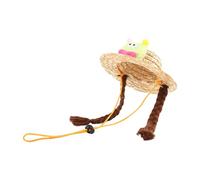 Psdndeww Sombrero de paja para mascotas al aire libre, suministros para el sol, sombrero de paja con trenzas, sombrero de diablo