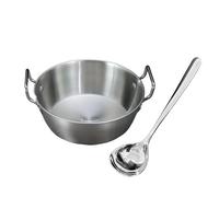 Psdndeww Tazón de sopa de doble mango inspirado en Corea con cuchara, de acero inoxidable 304, taza de vino de arroz para microondas, cuenco de sake coreano con cuchara