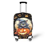 Psesaysky Funda de equipaje con cremallera oculta, fundas de equipaje de viaje para maleta, adecuadas para 18 a 32 pulgadas, fácil limpieza, Gato de Halloween, S(Fit 18-21 inch luggage)