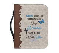 Psesaysky Fundas para la Biblia con letras de mariposa para mujer, bolsa ligera de poliuretano con bolsillo integrado y ranuras para bolígrafos, funda protectora para libros, bolsa de iglesia de las