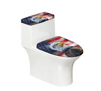 Psesaysky Juego de tapa de inodoro y tanque de águila con bandera americana, resistente a las manchas, para baño, decoración del hogar, juego de fundas ligeras alargadas para tapa de inodoro