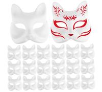 PSFDEWT 20PCS Fox Mask DIY Paintable White Animal Mask Cosplay Accessories with Strap for Party Masquerade Costume Halloween