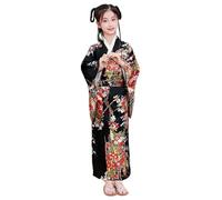 PSFDEWT Kimono Kimono For Girls Flower estampado de seda geisha geisha con arco trasero elegante yukata yukata japonés para cosplay, halloween, vestido, talla 130 japonés