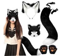 PSFDEWT Therian Gear Fox Costume Set Faux Fox Ears y Tail Therian Paws, y Mask para Partido de Juega de Rol de Adultos Niños, White Black Gear
