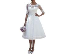 PSFVHHQI Registro de Vestidos de Novia de Mujer Apple Qué Línea a Blanca Corta 3/4 Vestidos de Novia de Manga Transparente Larga, Blanco, 50