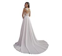 PSFVHHQI Vestido de Novia de Manga Larga V Cuello de Moda Civil, Marfil 14, 42