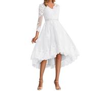 PSFVHHQI Vestidos de Novia de Encaje Corto Vestidos de Novia de Tul Irregulares Vestidos de Novia de Manga Larga Vestidos de Registro, Blanco, 48