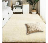 PSHCEE Alfombra de Felpa 120 x 180 cm con Base Antideslizante Alfombras Salon Grande Lavable para Salón, Habitación de Los Niños, Dormitorio, Color Crema