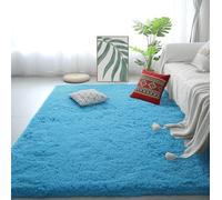 PSHCEE Alfombra Dormitorio 150 x 180 cm Lavable Antideslizante y Suave Piel de Cordero Oveja Fácil de Limpiar para Sala, Dormitorio, Cocina y Habitación Infantil, Azul