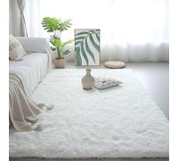 PSHCEE Alfombras de Habitacion 130 x 260 cm Diseño Monocromático Modernas Antideslizante Pelo Largo Extra Grande para Sala de Estar, Comedor, Habitación de Niños, Blanco